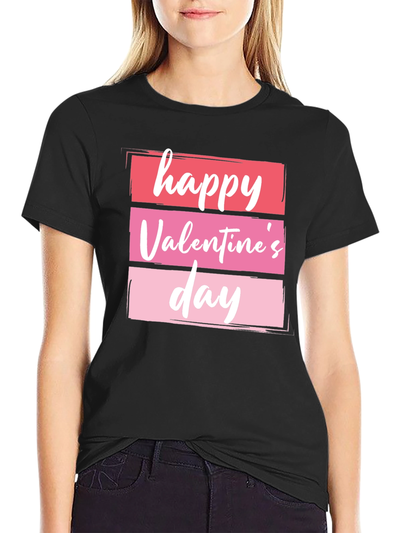 Happy Valentines Day Graphic Tee - Black