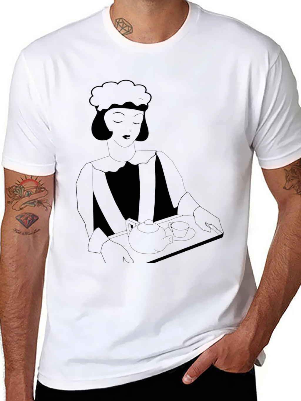 Art Deco Waitress Black T-Shirt