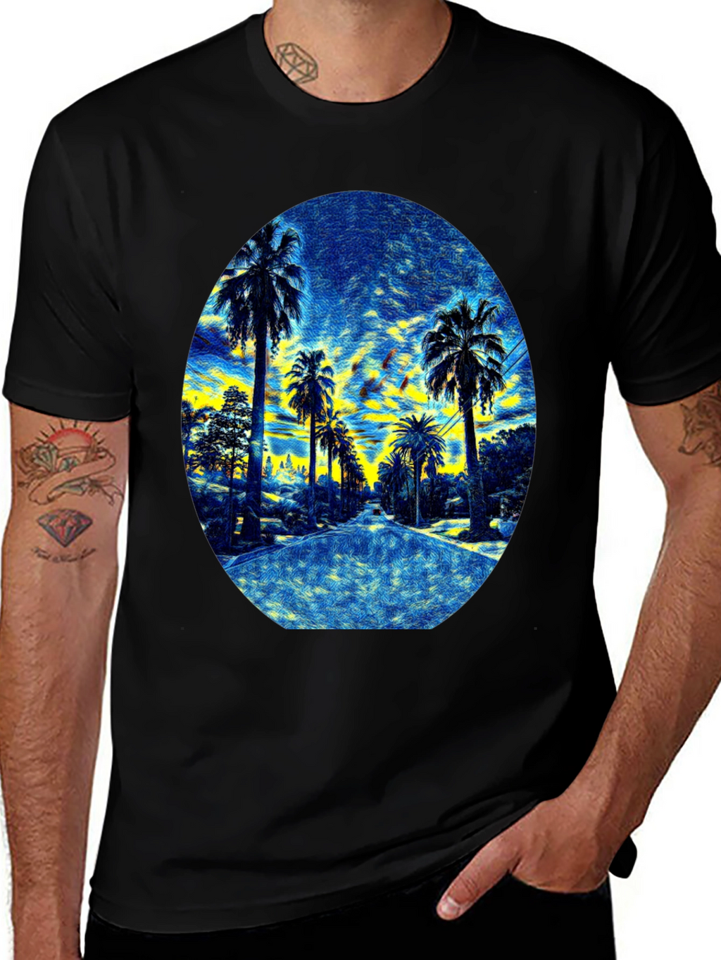 Palm Tree Graphic Print Black T-Shirt
