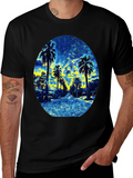 Palm Tree Graphic Print Black T-Shirt