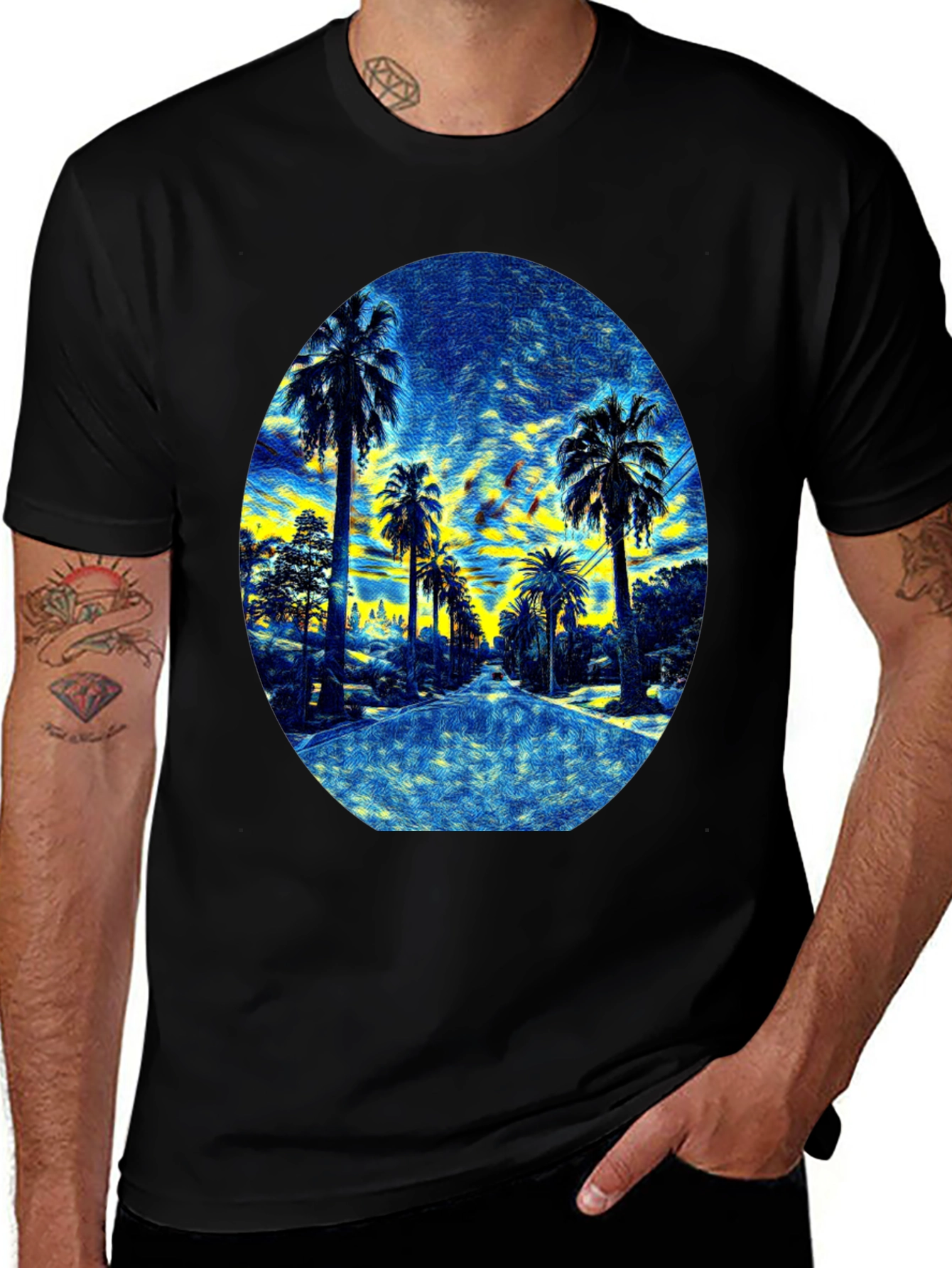 Palm Tree Graphic Print Black T-Shirt
