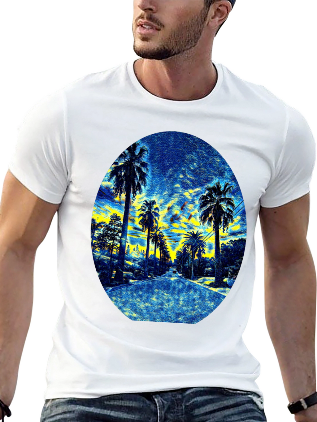 Palm Tree Graphic Print Black T-Shirt