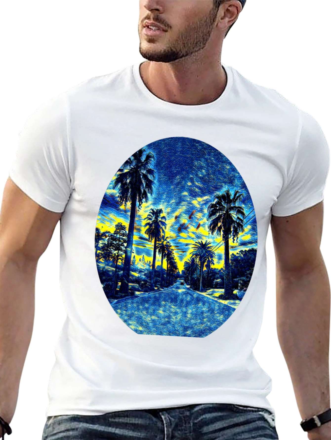 Palm Tree Graphic Print Black T-Shirt