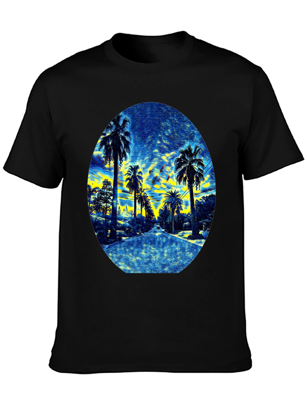 Palm Tree Graphic Print Black T-Shirt