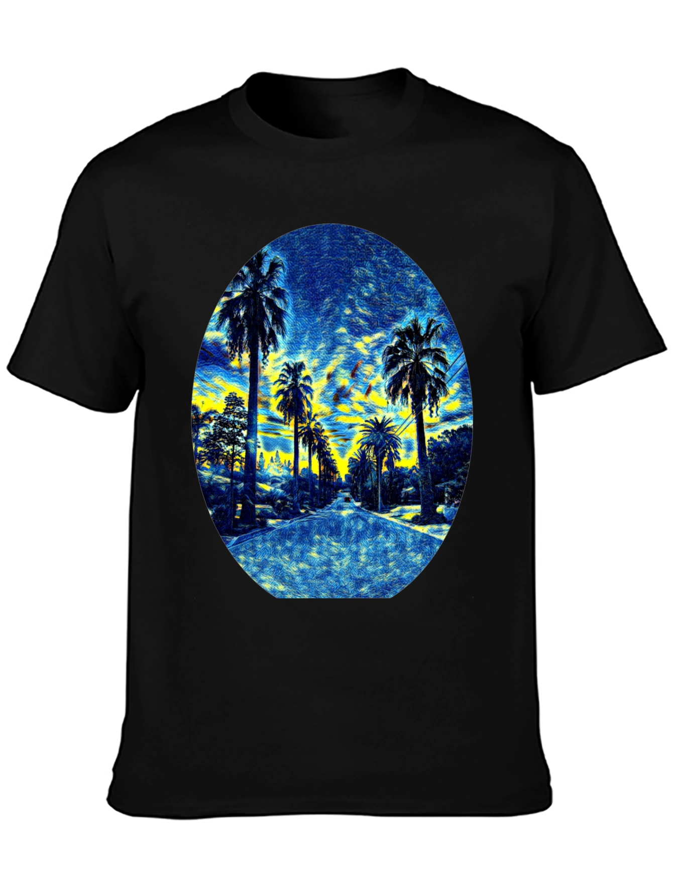 Palm Tree Graphic Print Black T-Shirt