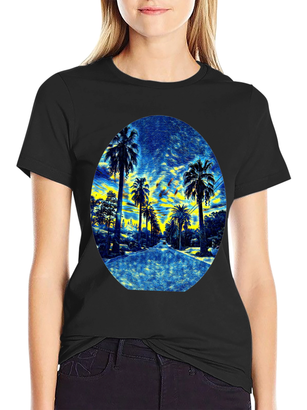 Palm Tree Graphic Print Black T-Shirt