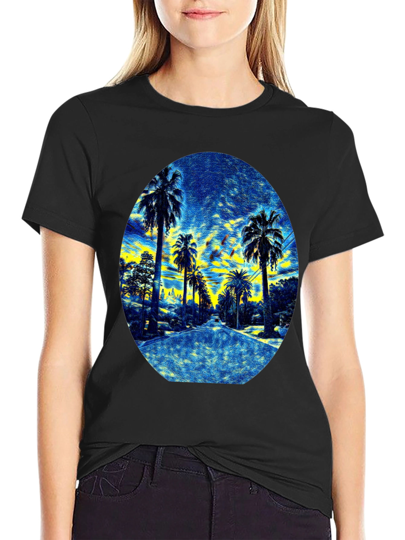 Palm Tree Graphic Print Black T-Shirt