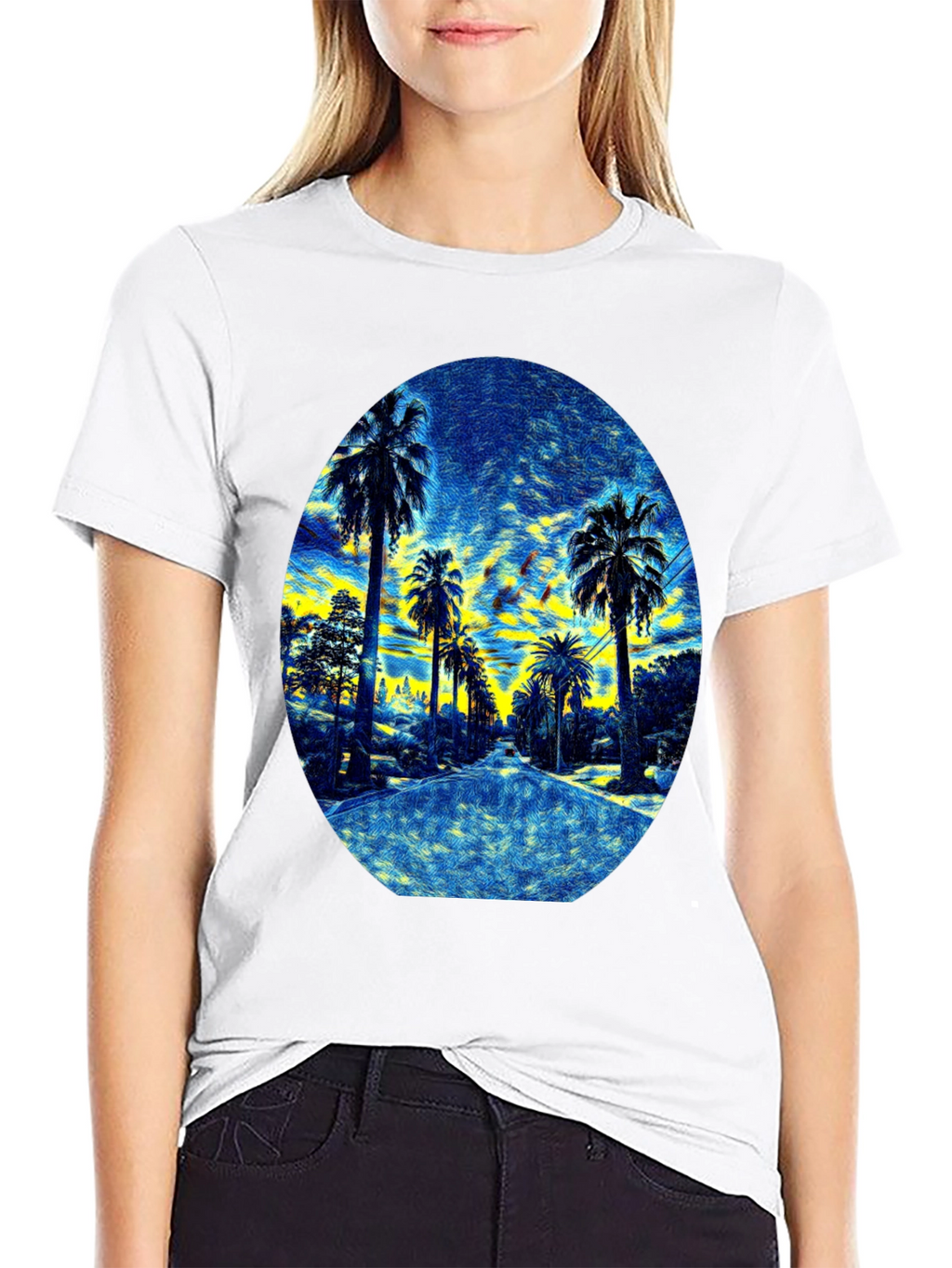 Palm Tree Graphic Print Black T-Shirt