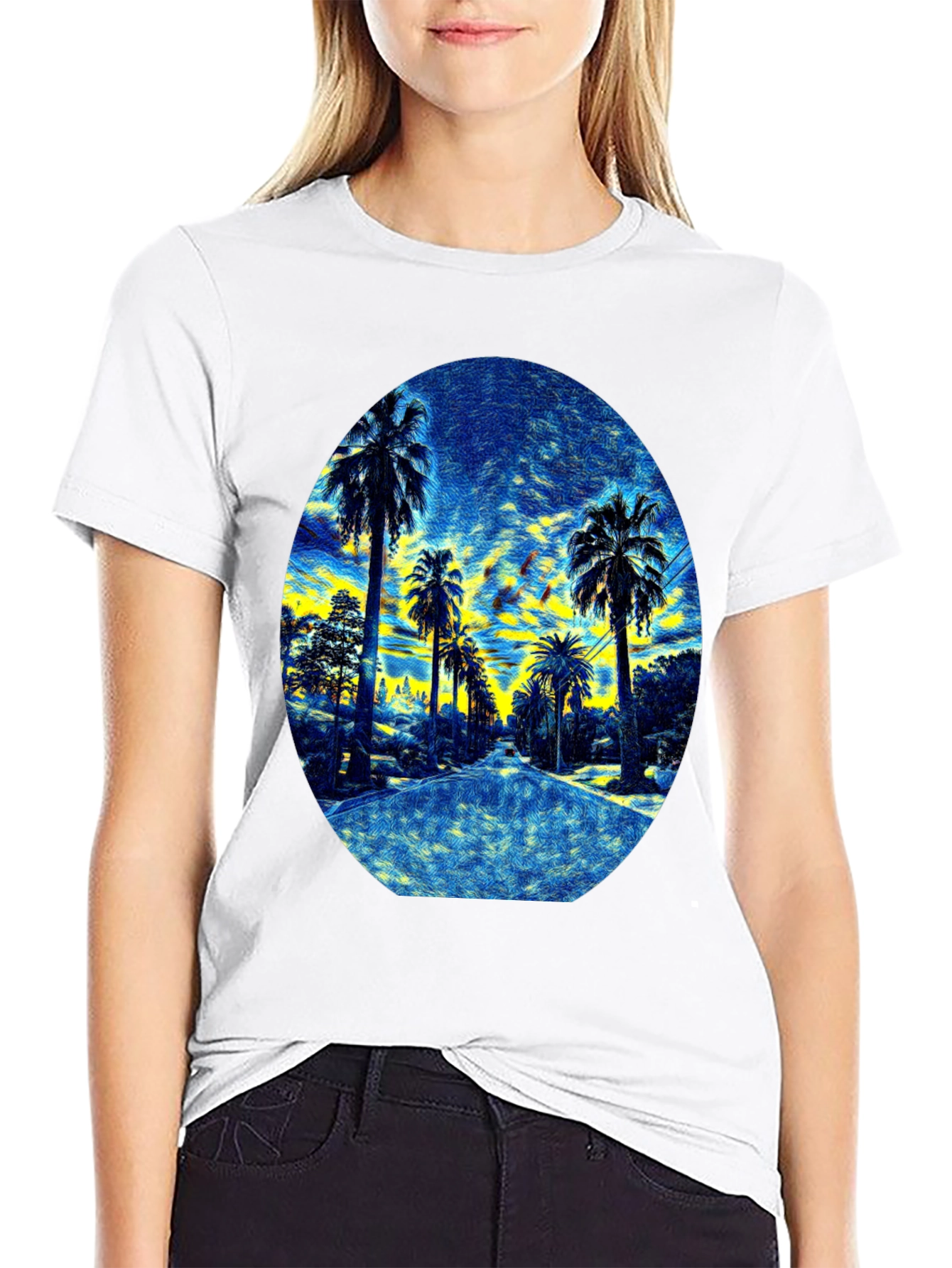 Palm Tree Graphic Print Black T-Shirt