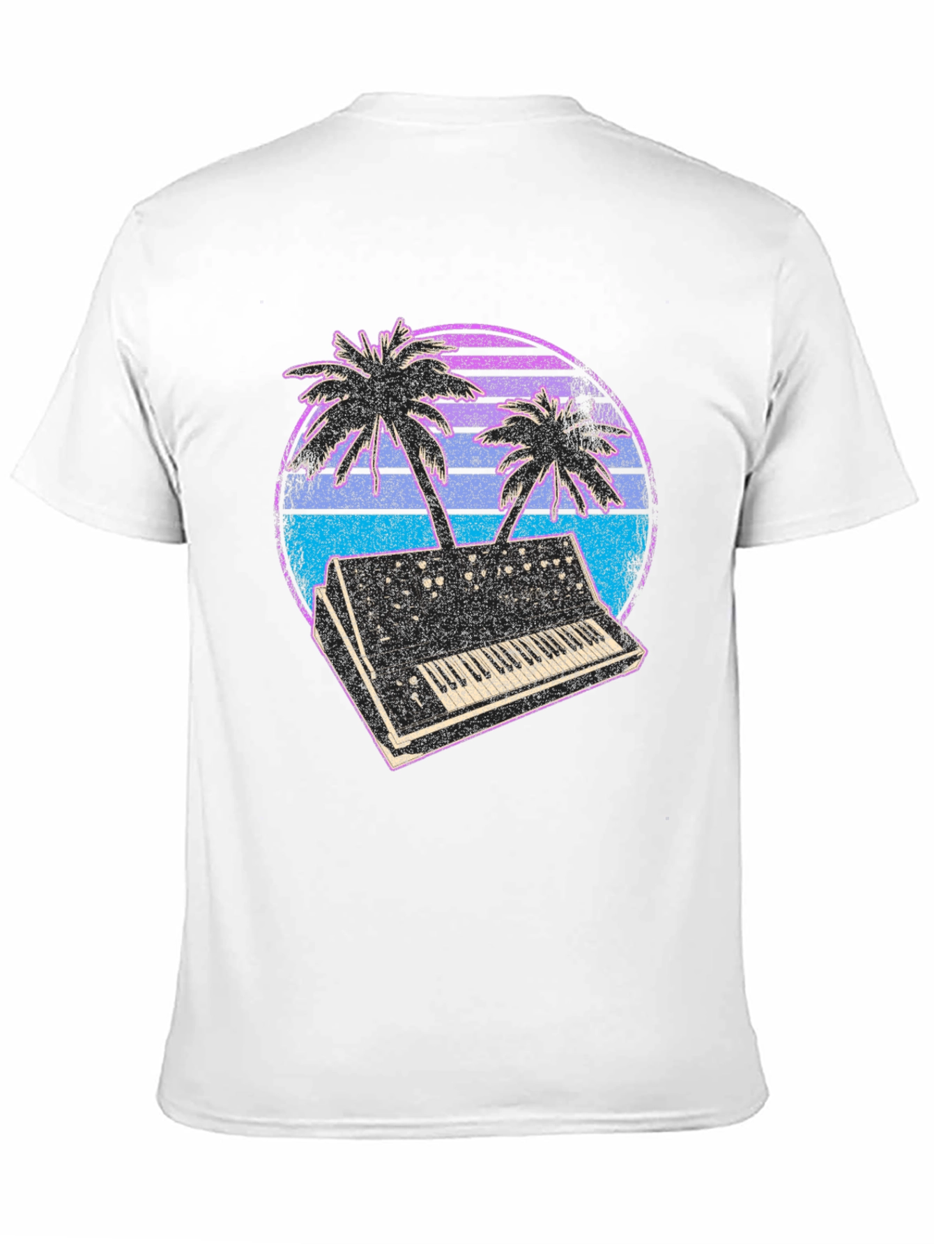 Synthwave T-Shirt - Retro Keyboard & Palms Design