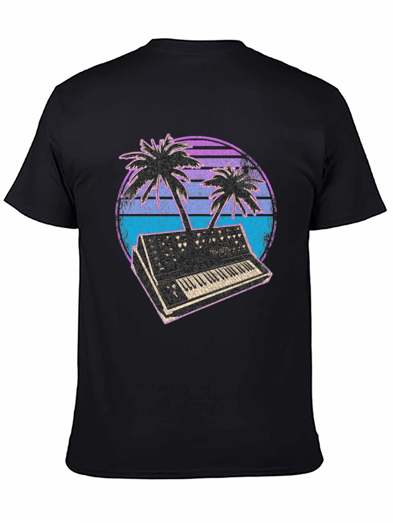 Synthwave T-Shirt - Retro Keyboard & Palms Design