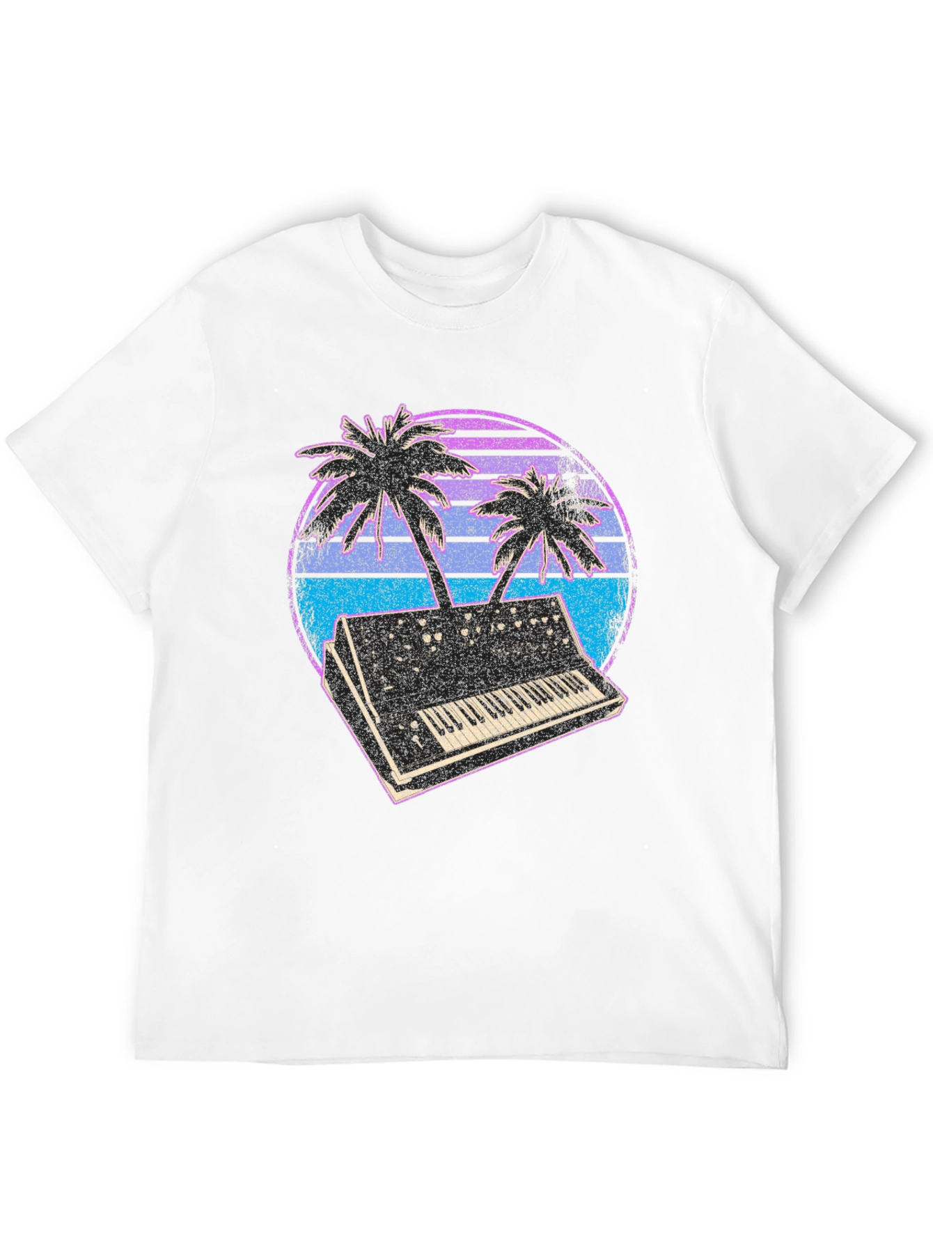 Synthwave T-Shirt - Retro Keyboard & Palms Design