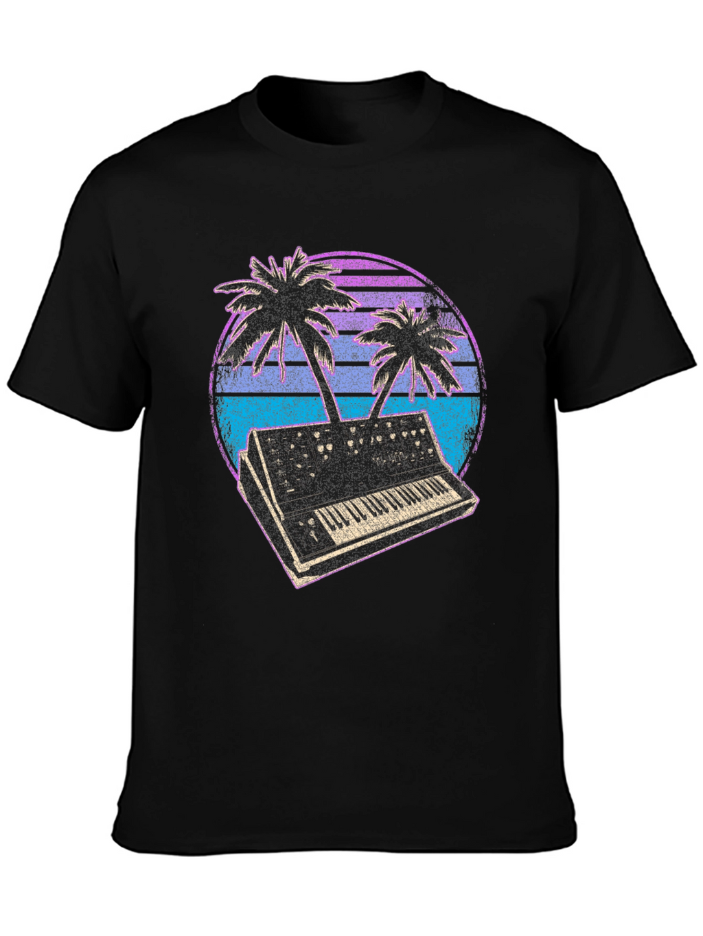 Synthwave T-Shirt - Retro Keyboard & Palms Design