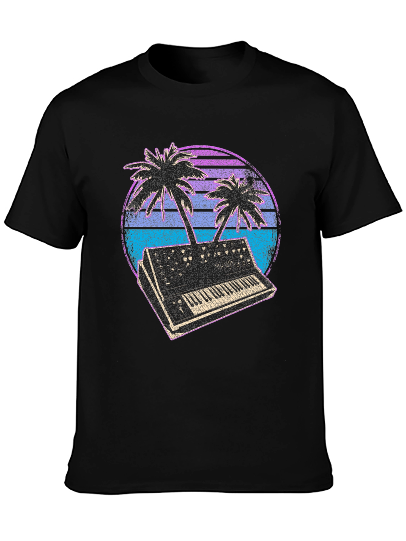 Synthwave T-Shirt - Retro Keyboard & Palms Design