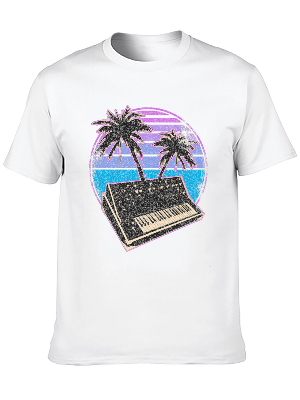 Synthwave T-Shirt - Retro Keyboard & Palms Design