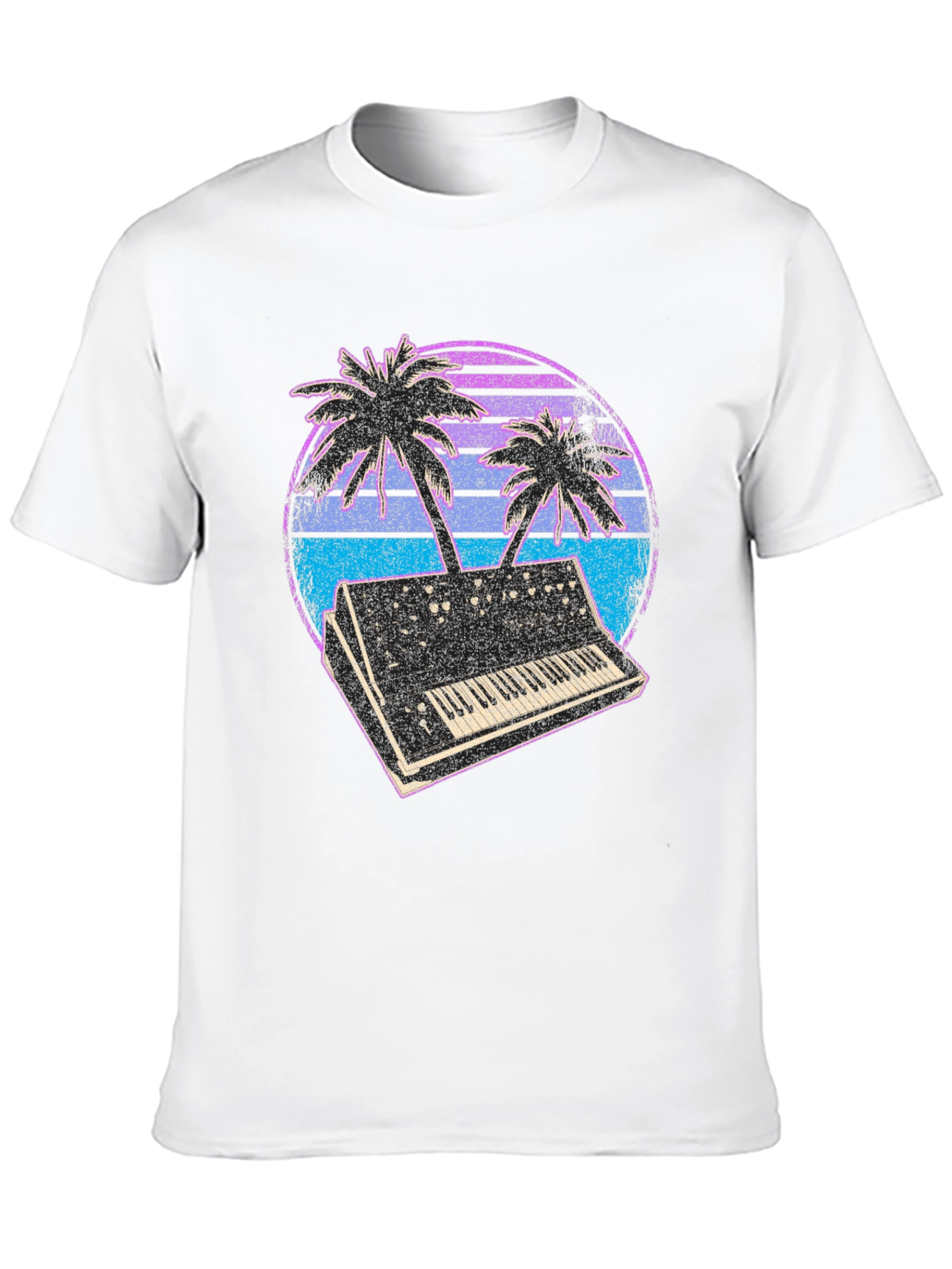 Synthwave T-Shirt - Retro Keyboard & Palms Design