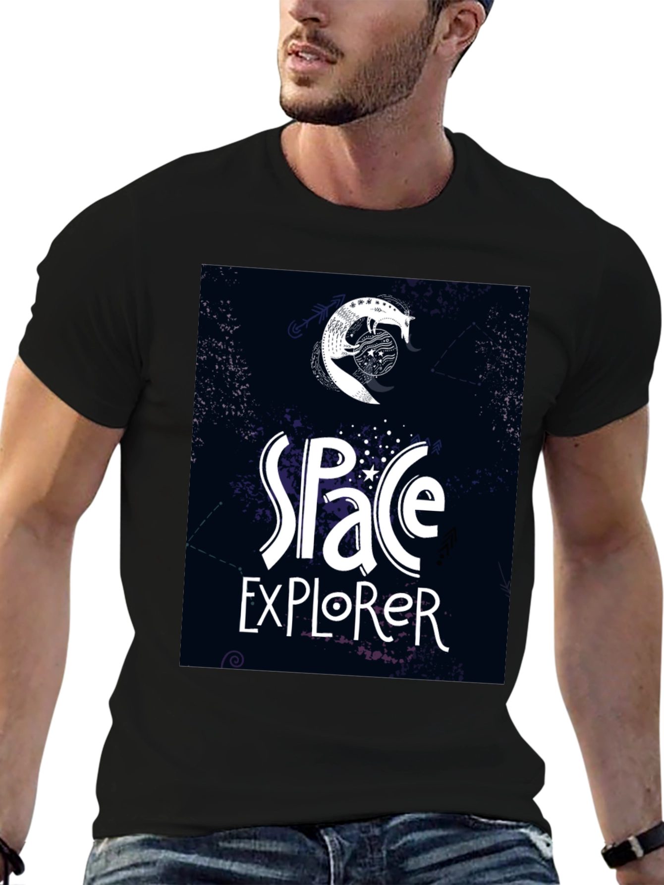 Space Explorer Graphic Tee - Black Casual T-Shirt