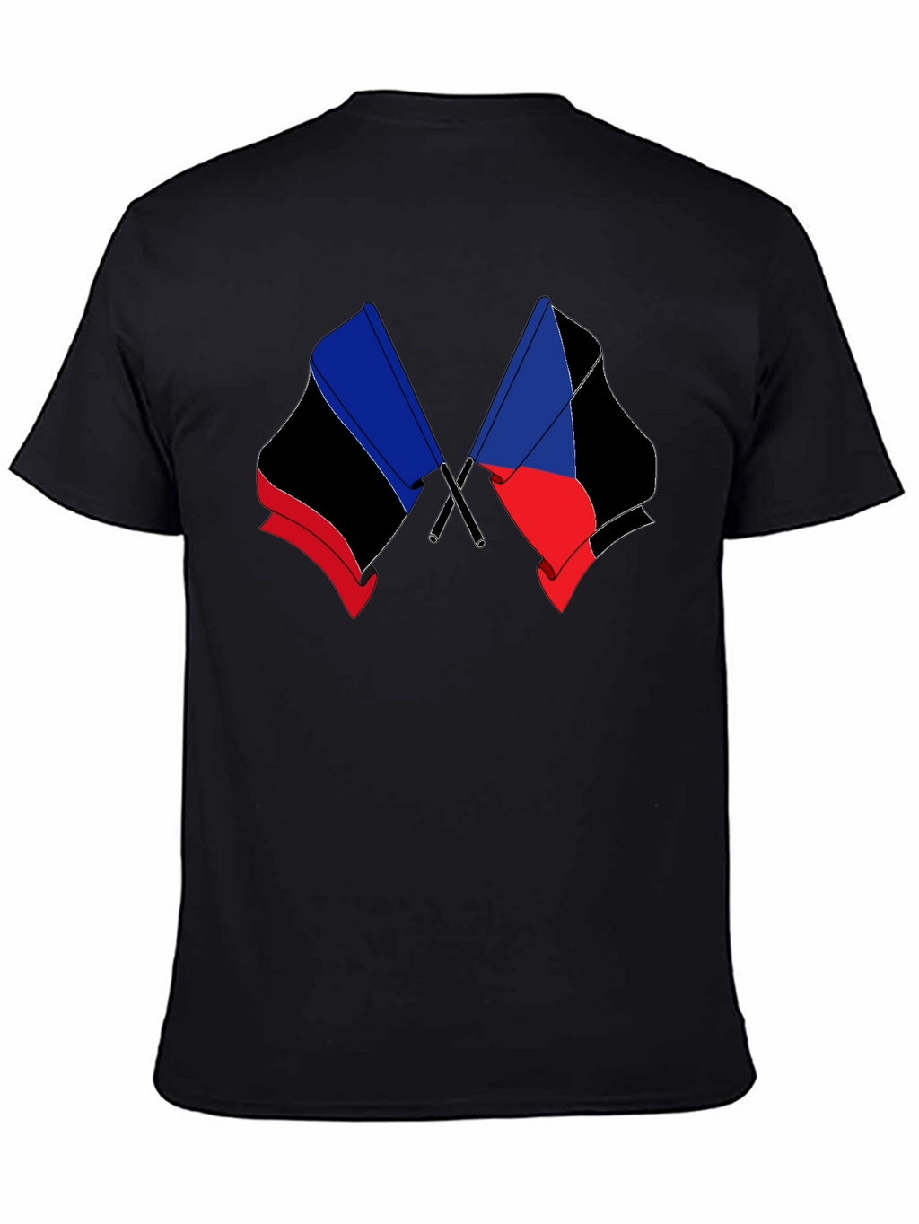 Black T-Shirt with Crossed Flag Design