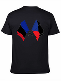 Black T-Shirt with Crossed Flag Design