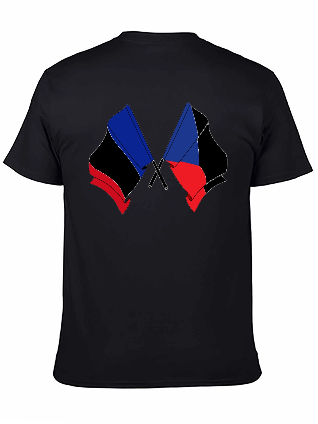 Black T-Shirt with Crossed Flag Design