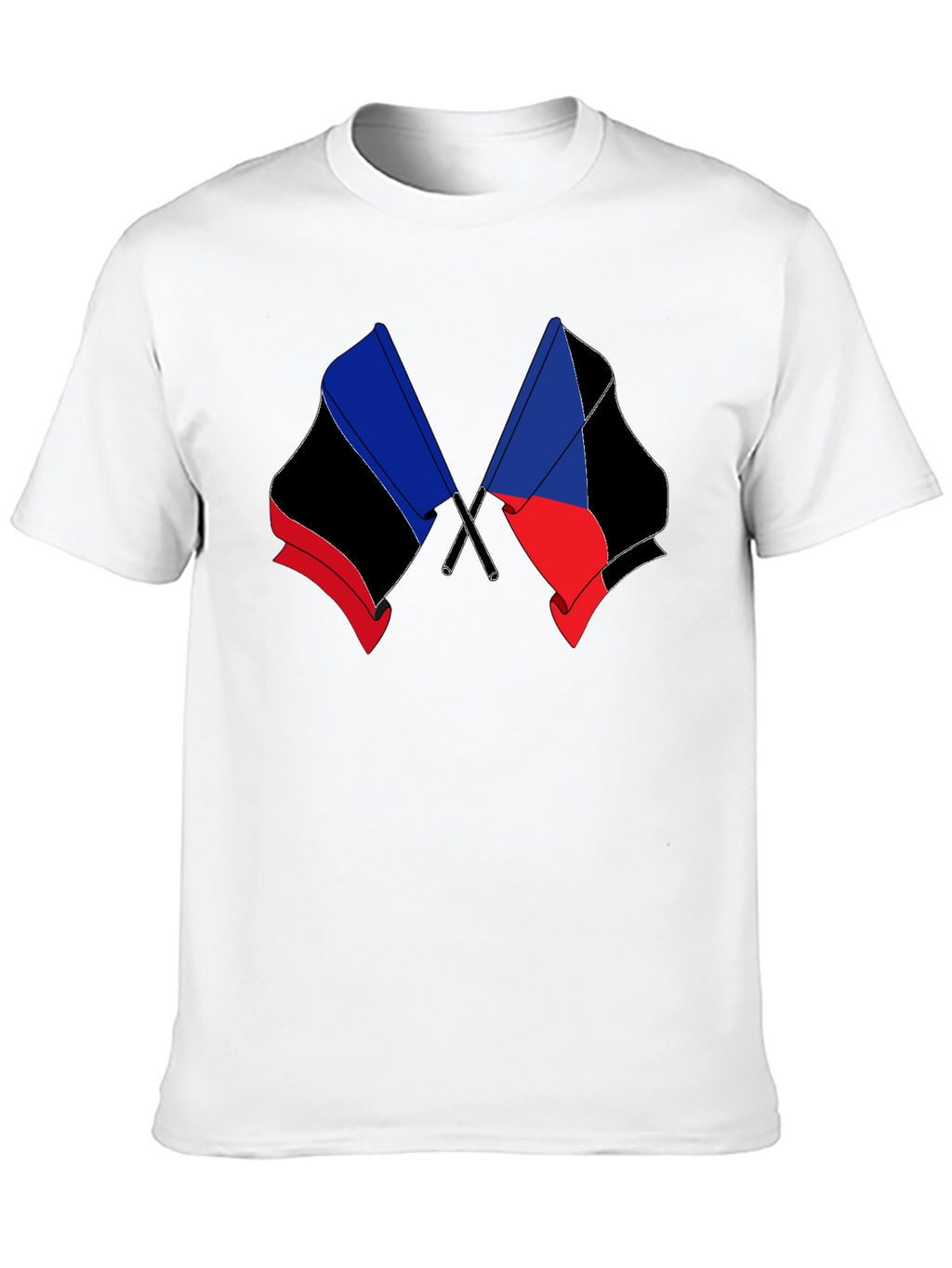 Black T-Shirt with Crossed Flag Design