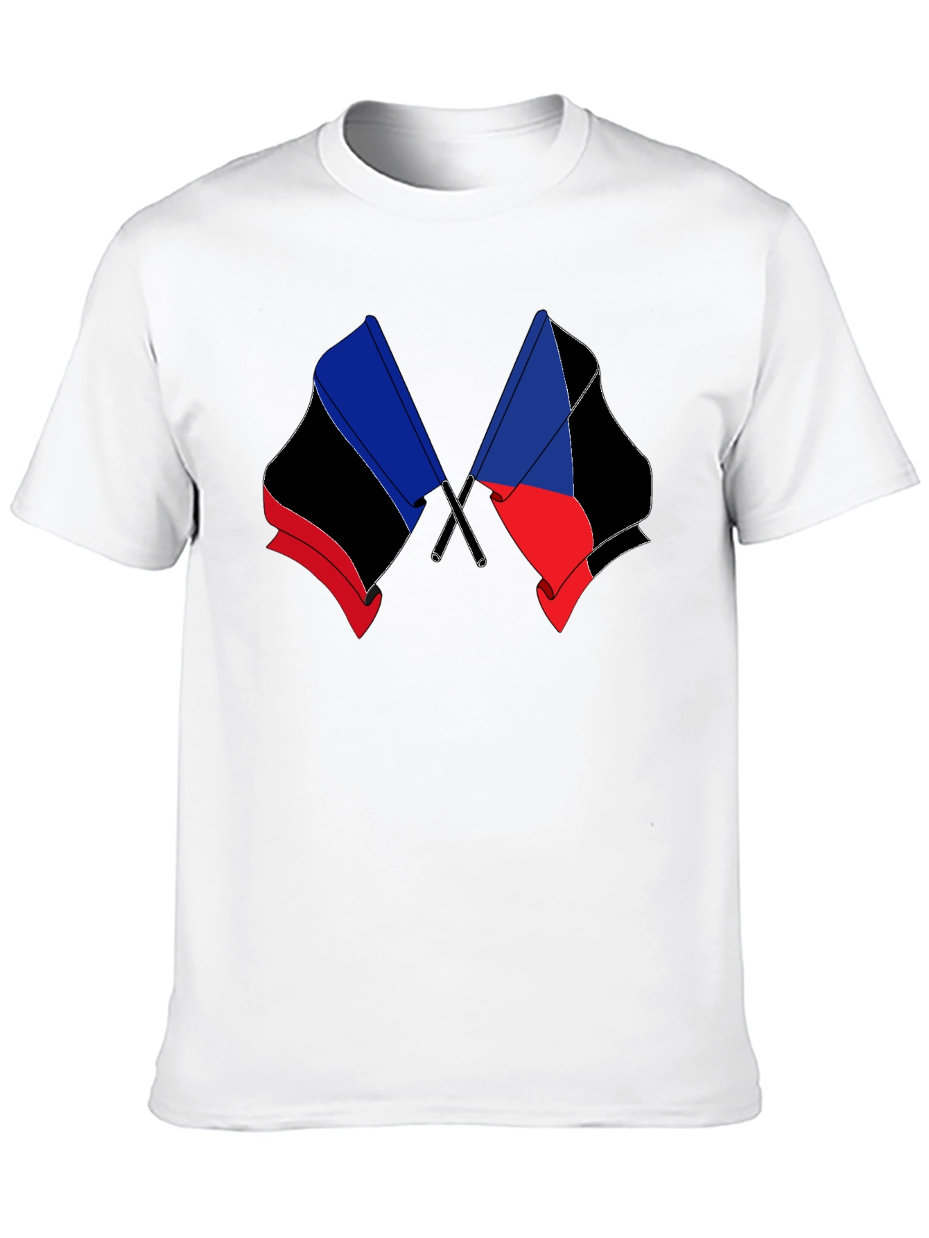 Black T-Shirt with Crossed Flag Design