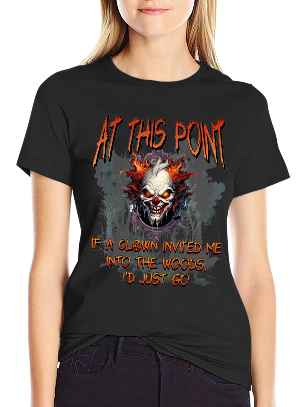 Creepy Clown T-Shirt: Woods Invitation Tee