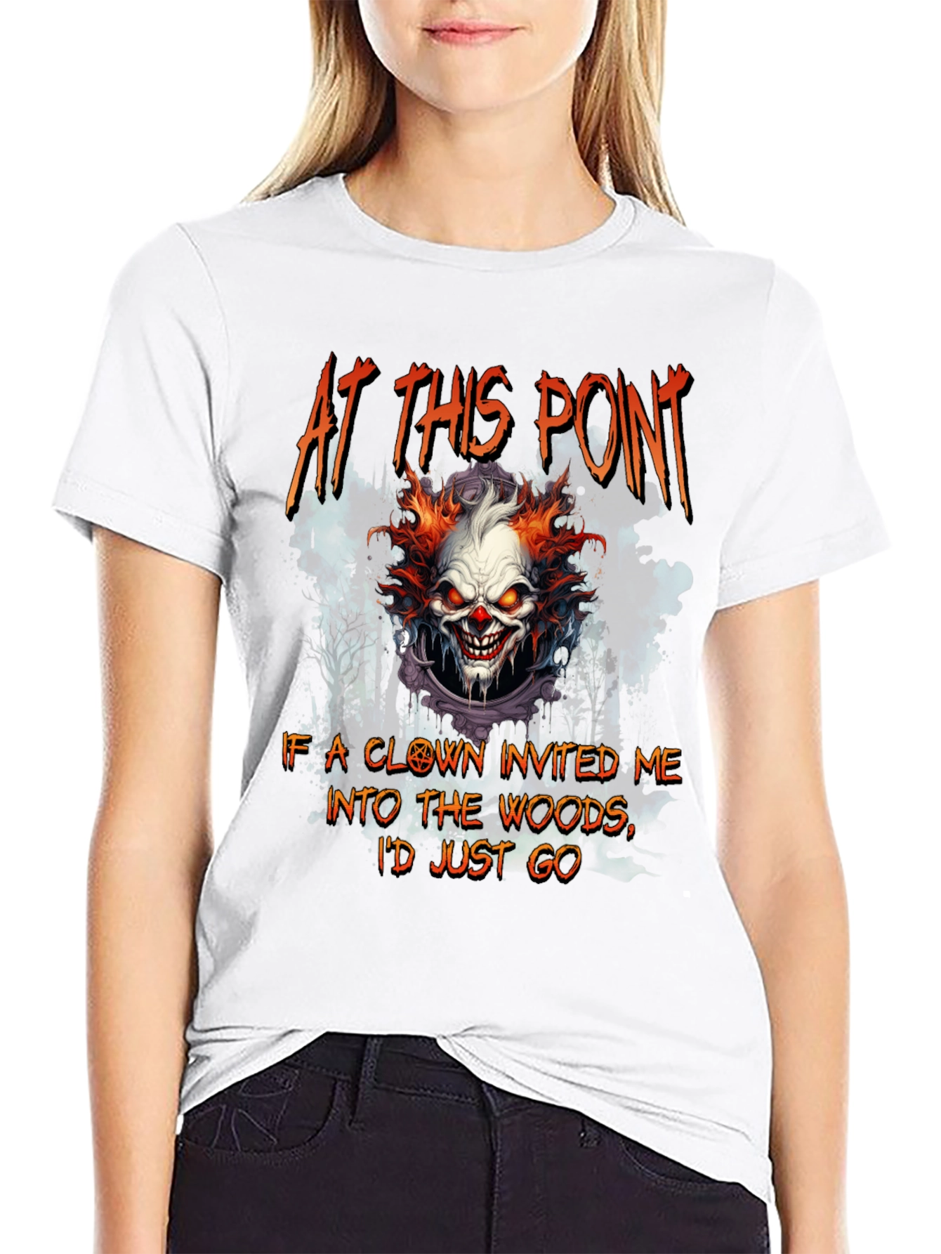 Creepy Clown T-Shirt: Woods Invitation Tee