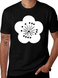 Black T-Shirt with White Flower Design