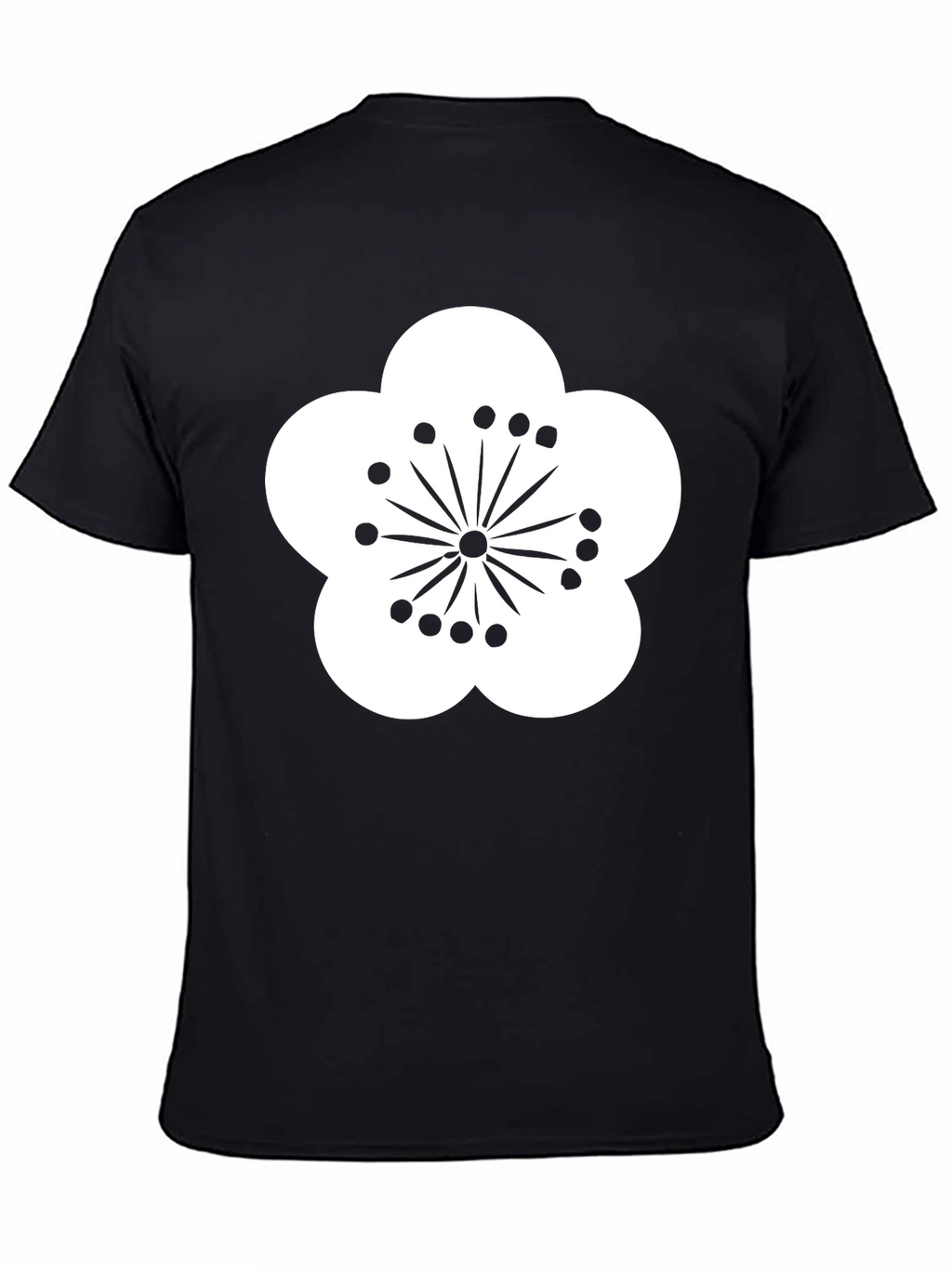 Black T-Shirt with White Flower Design