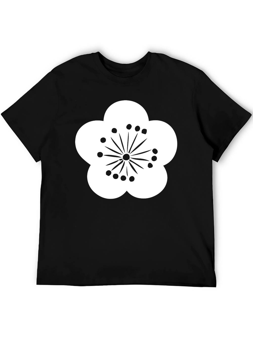 Black T-Shirt with White Flower Design