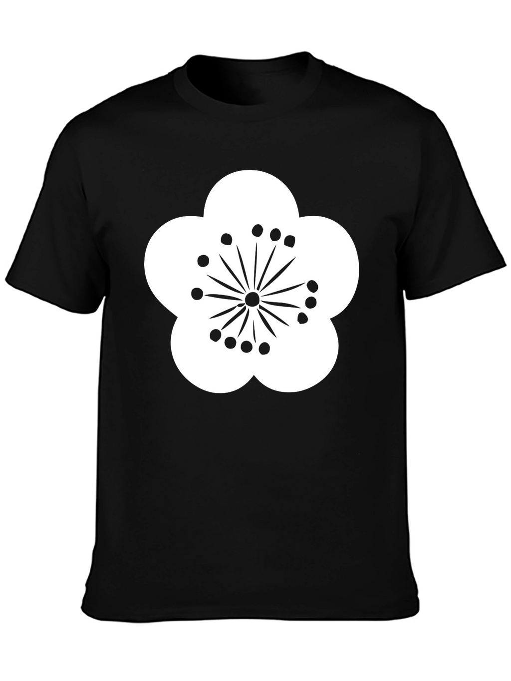 Black T-Shirt with White Flower Design