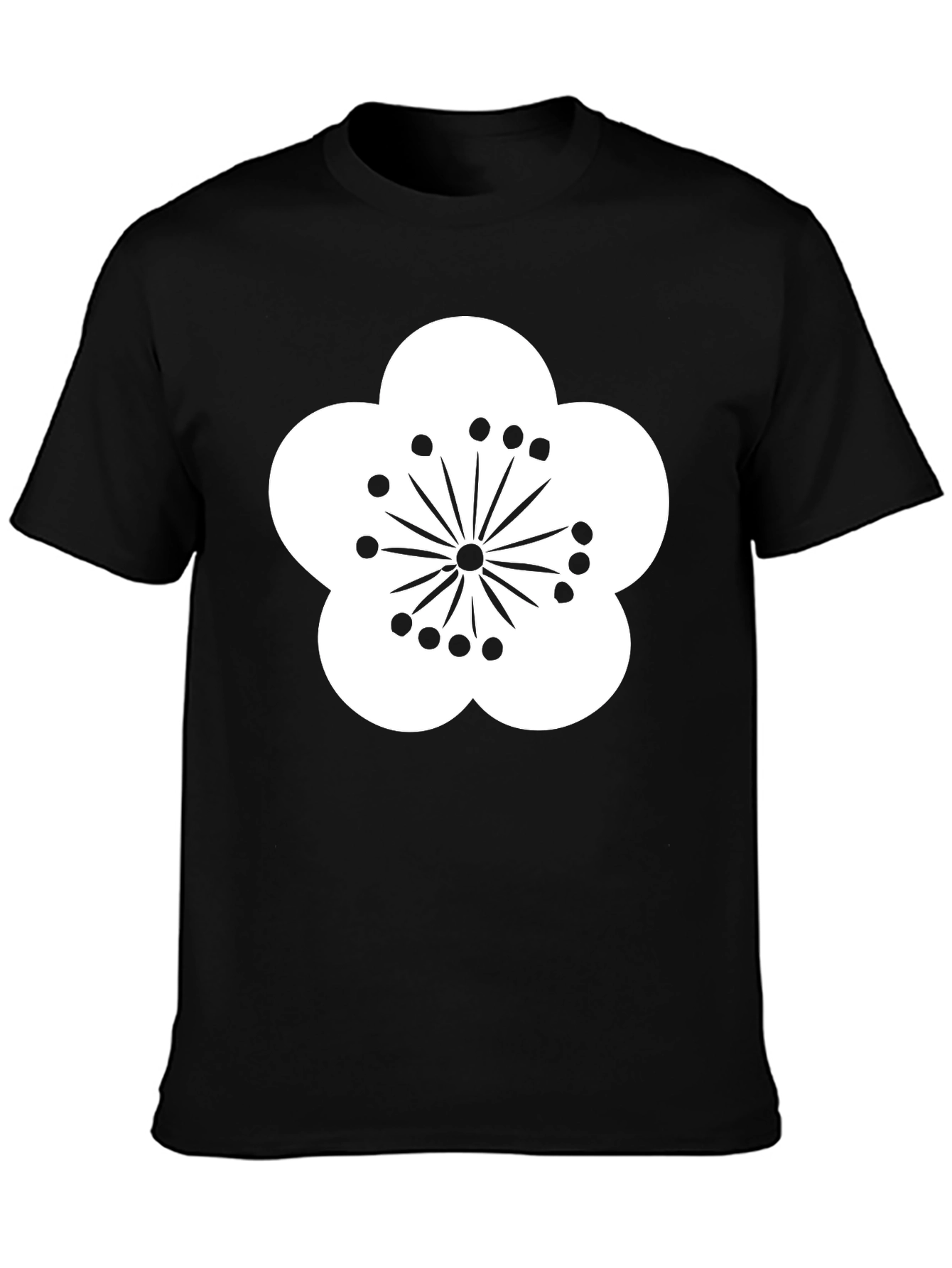 Black T-Shirt with White Flower Design