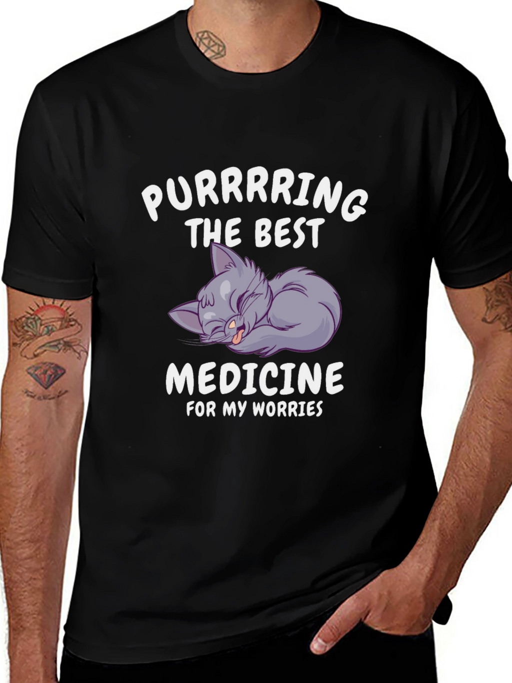 Purrring Medicine Black Graphic T-Shirt