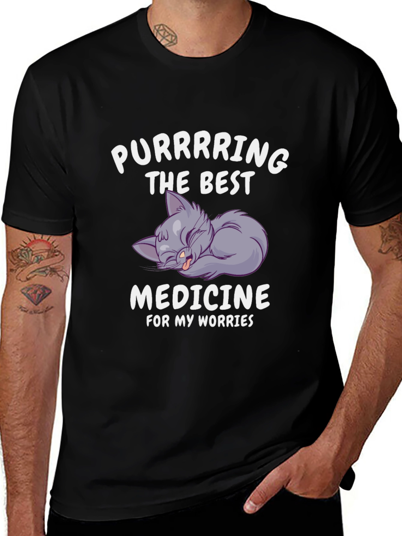 Purrring Medicine Black Graphic T-Shirt