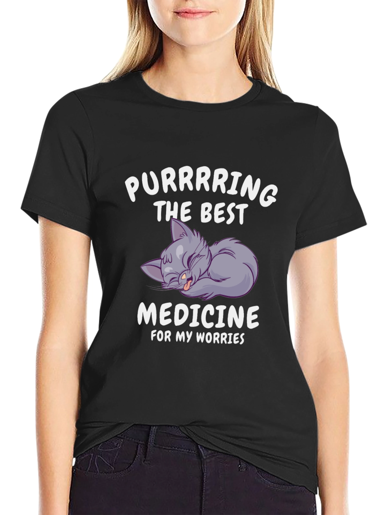 Purrring Medicine Black Graphic T-Shirt