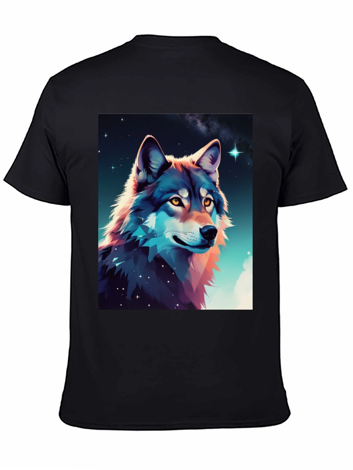Wolf Galaxy Graphic Tee - Black Cotton Blend