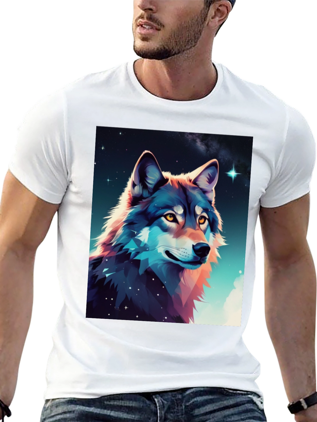 Wolf Galaxy Graphic Tee - Black Cotton Blend