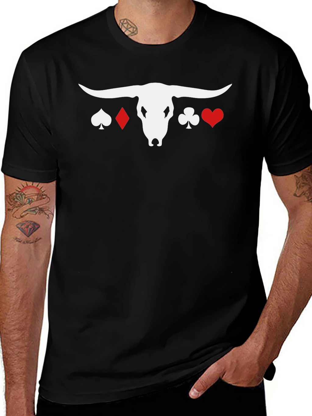 Poker Bull Graphic Tee - Black Cotton Blend