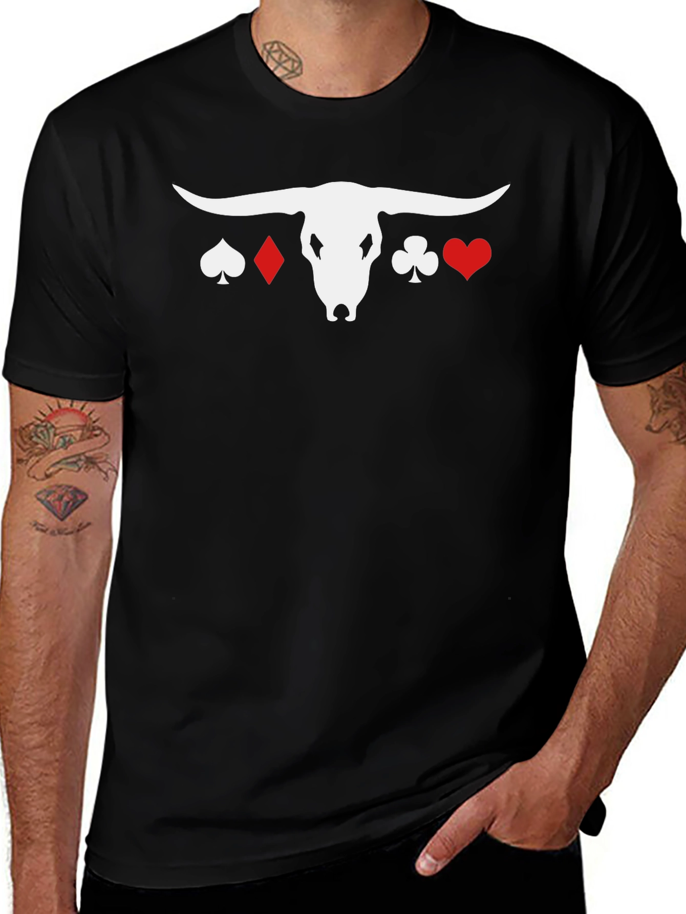 Poker Bull Graphic Tee - Black Cotton Blend