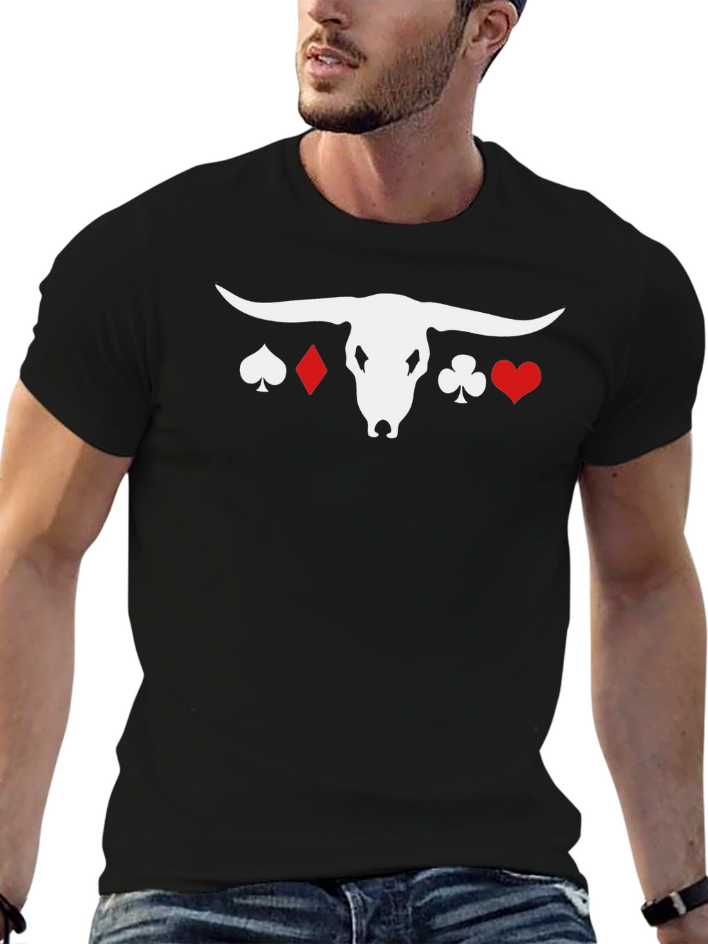 Poker Bull Graphic Tee - Black Cotton Blend