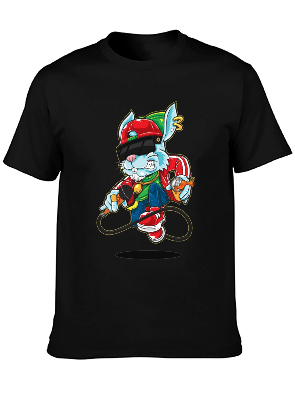 Cool Cartoon Rabbit Graphic Black T-Shirt