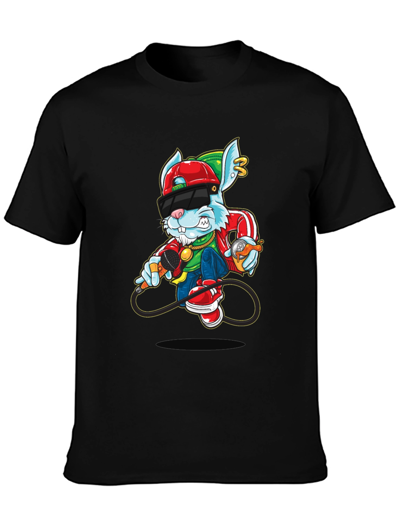 Cool Cartoon Rabbit Graphic Black T-Shirt