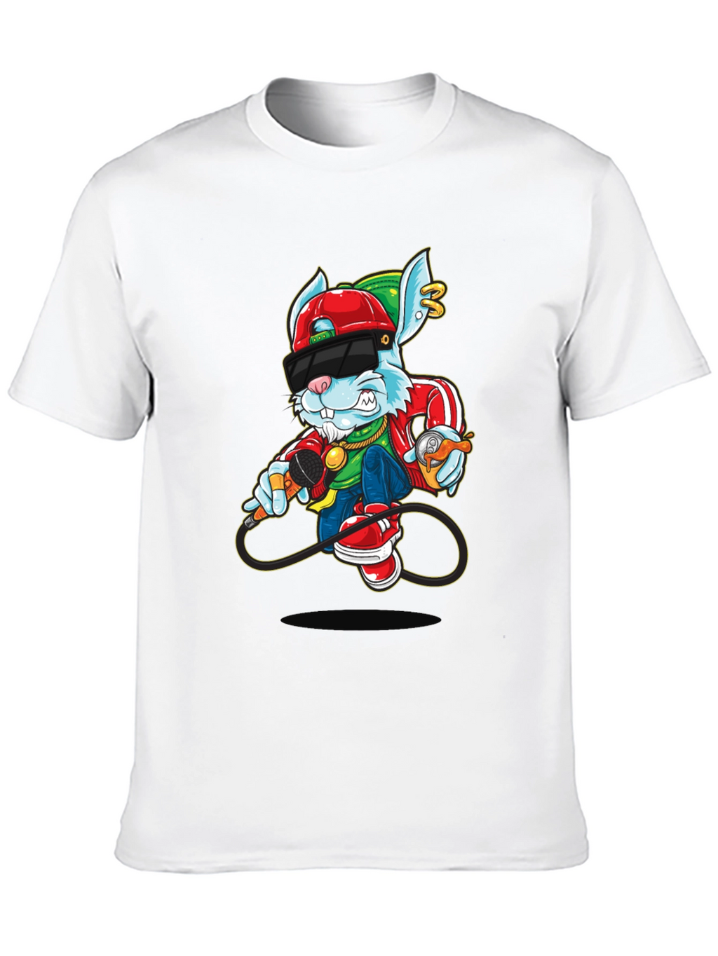 Cool Cartoon Rabbit Graphic Black T-Shirt