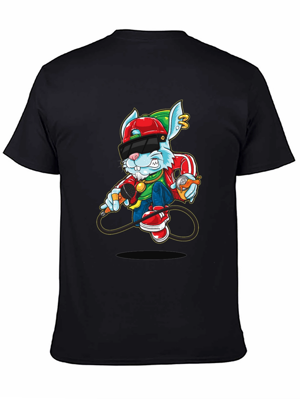 Cool Cartoon Rabbit Graphic Black T-Shirt