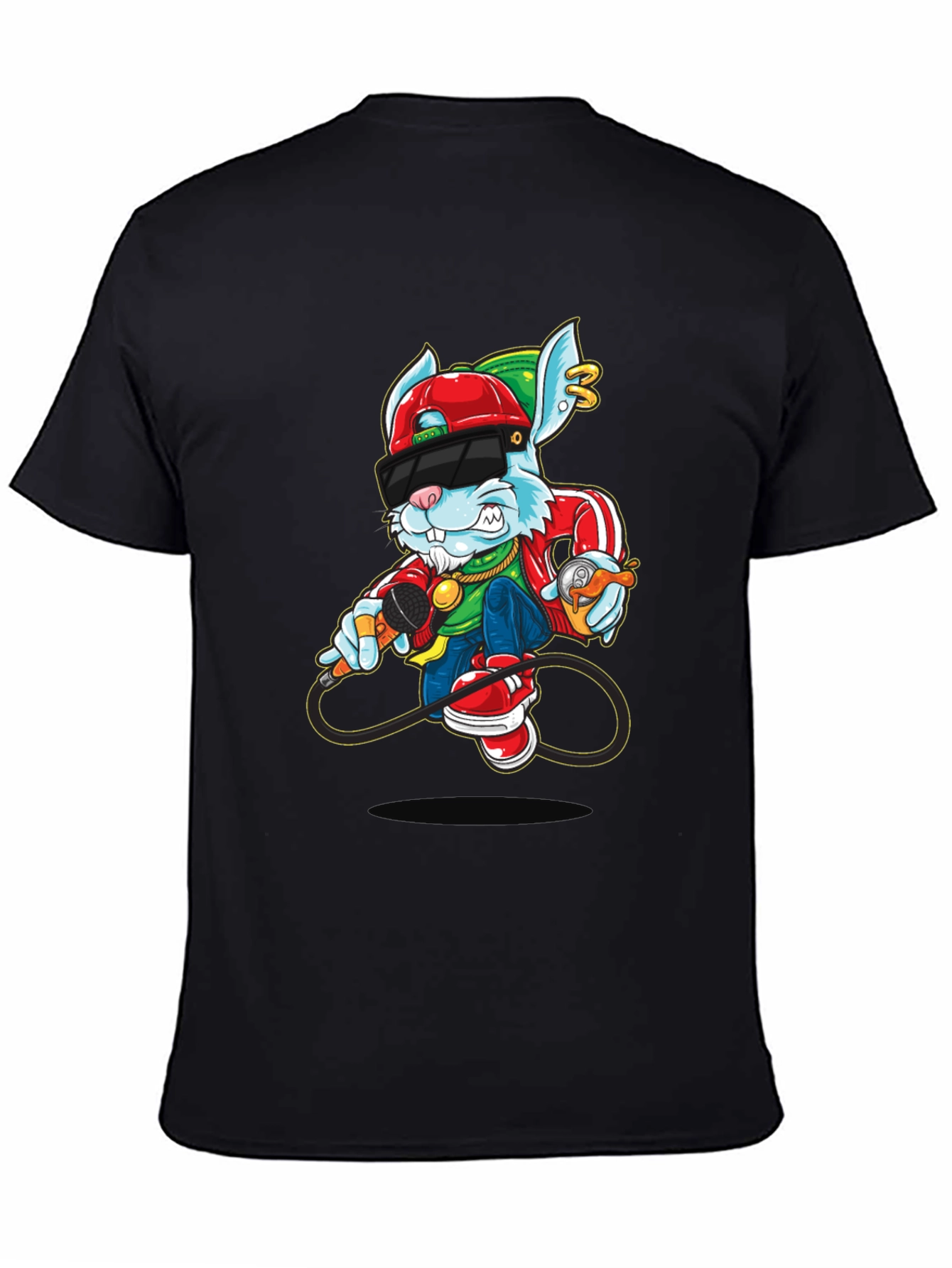 Cool Cartoon Rabbit Graphic Black T-Shirt