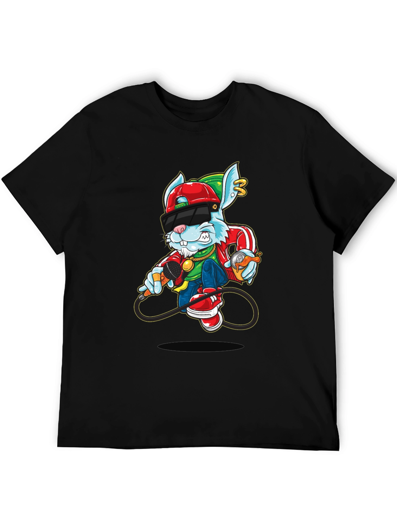 Cool Cartoon Rabbit Graphic Black T-Shirt