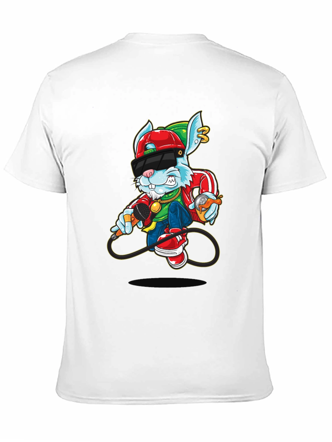 Cool Cartoon Rabbit Graphic Black T-Shirt