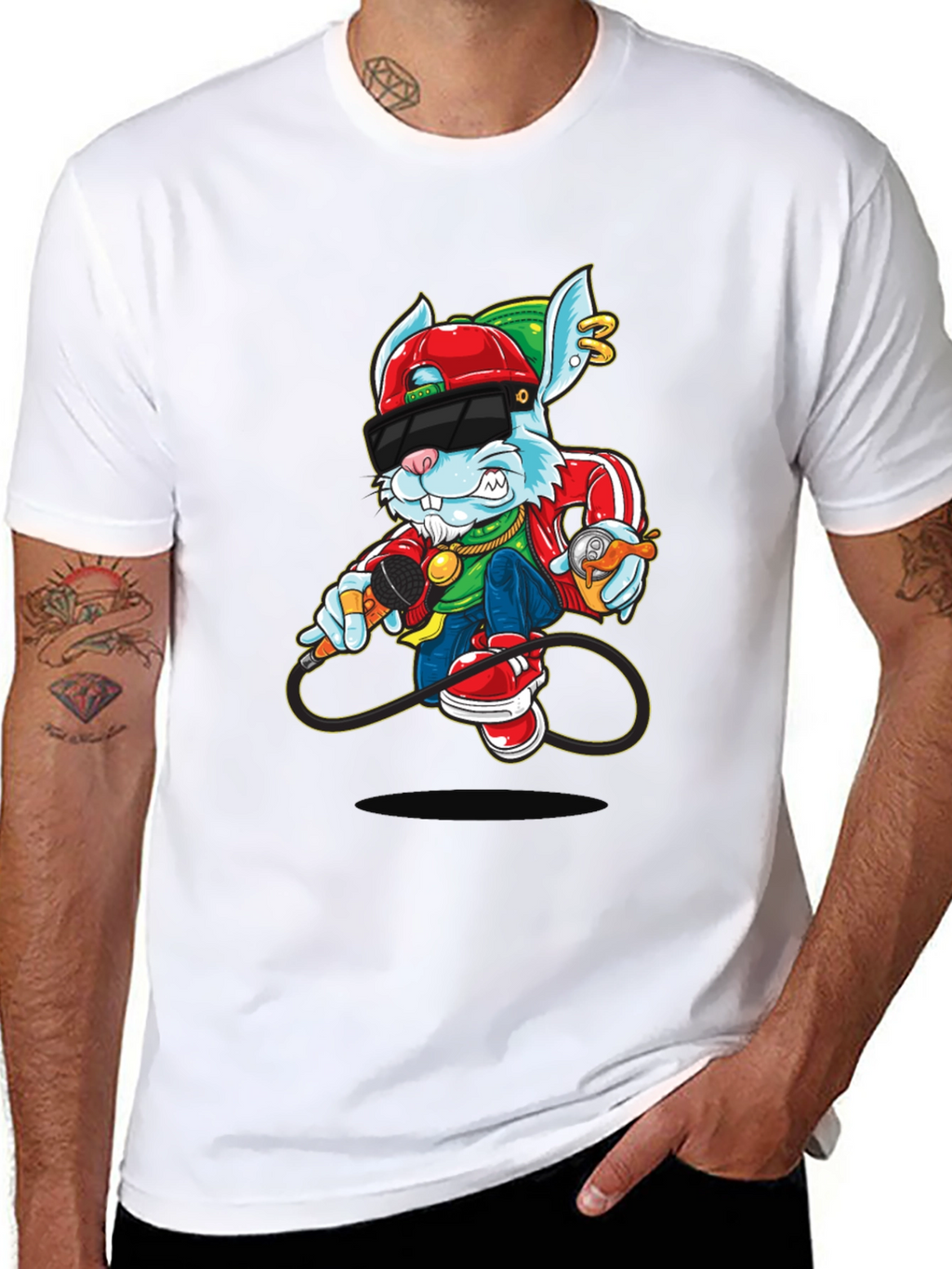Cool Cartoon Rabbit Graphic Black T-Shirt