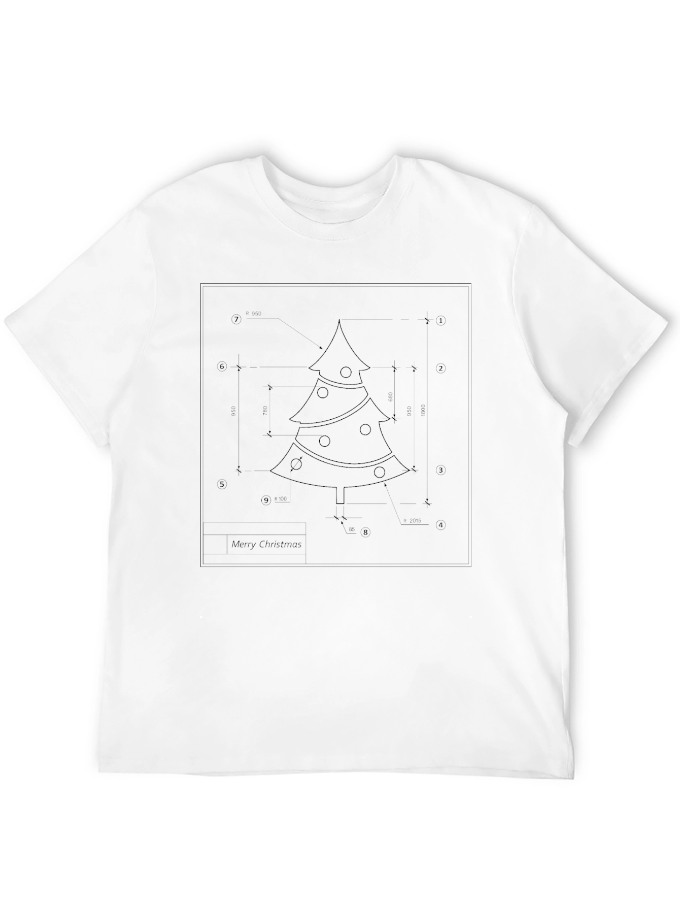 Christmas Tree Blueprint Black T-Shirt